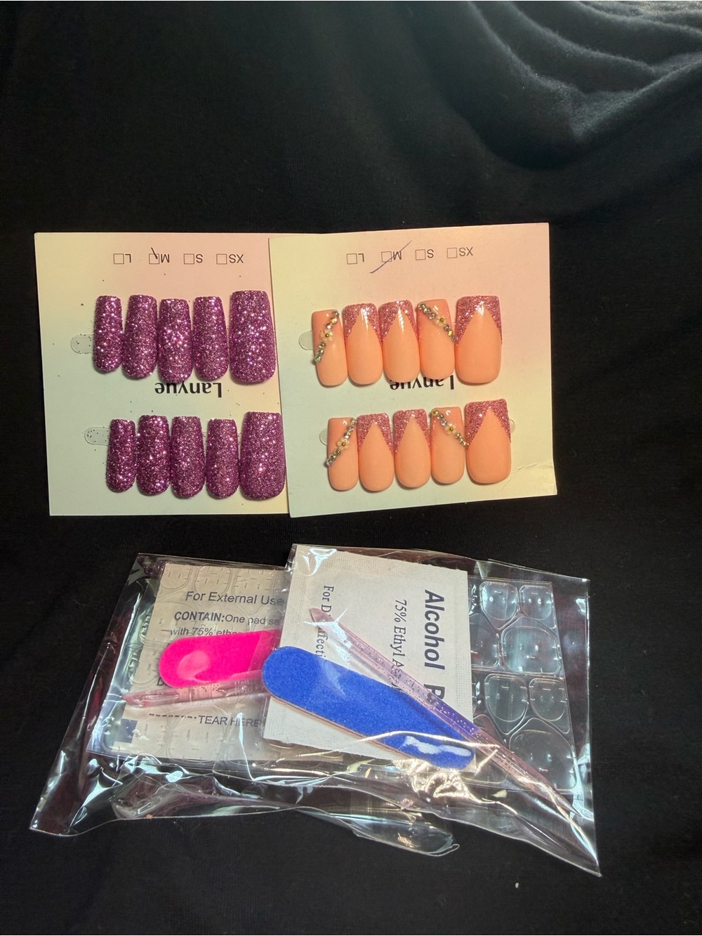 Purple Glitter and Peach Press-On Nail Set - Picture 2 of 2
